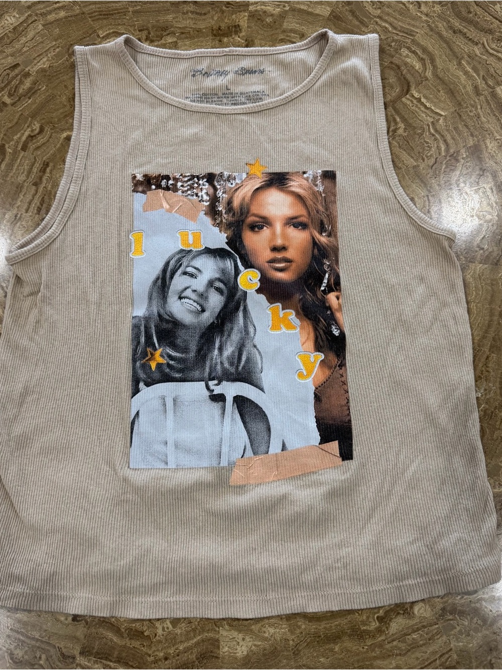 Britney Spears Lucky Graphic Tank Top Women’s Large Y2K 100% Cotton